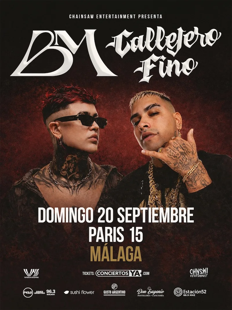 Cartel del concierto de BM & Callejero Fino en Sala París 15, Málaga — domingo, 20 de septiembre de 2026