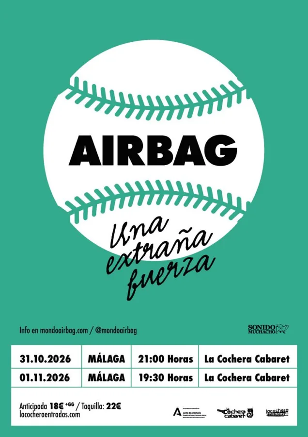 Cartel del concierto de Airbag en La Cochera Cabaret, Málaga