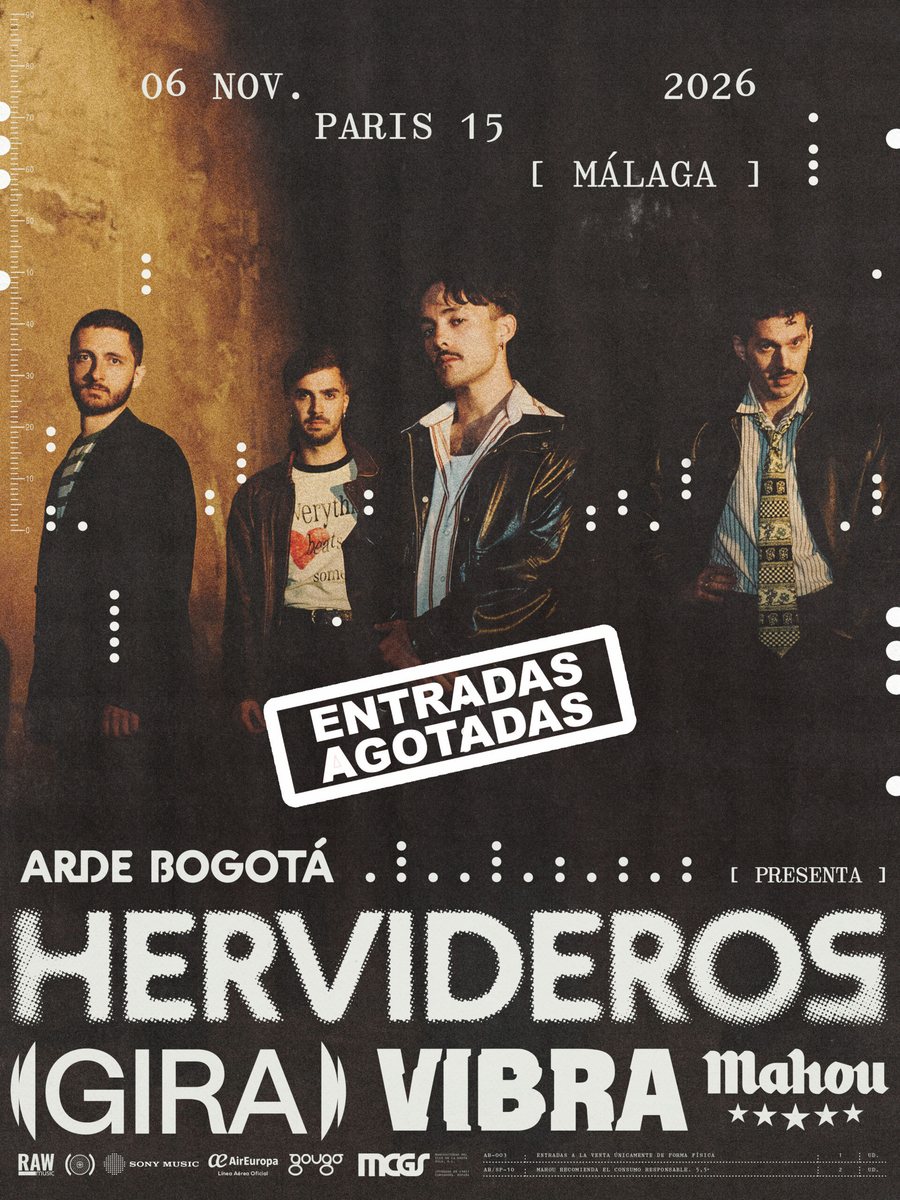 Cartel del concierto de Arde Bogotá en Sala París 15, Málaga — viernes, 6 de noviembre de 2026