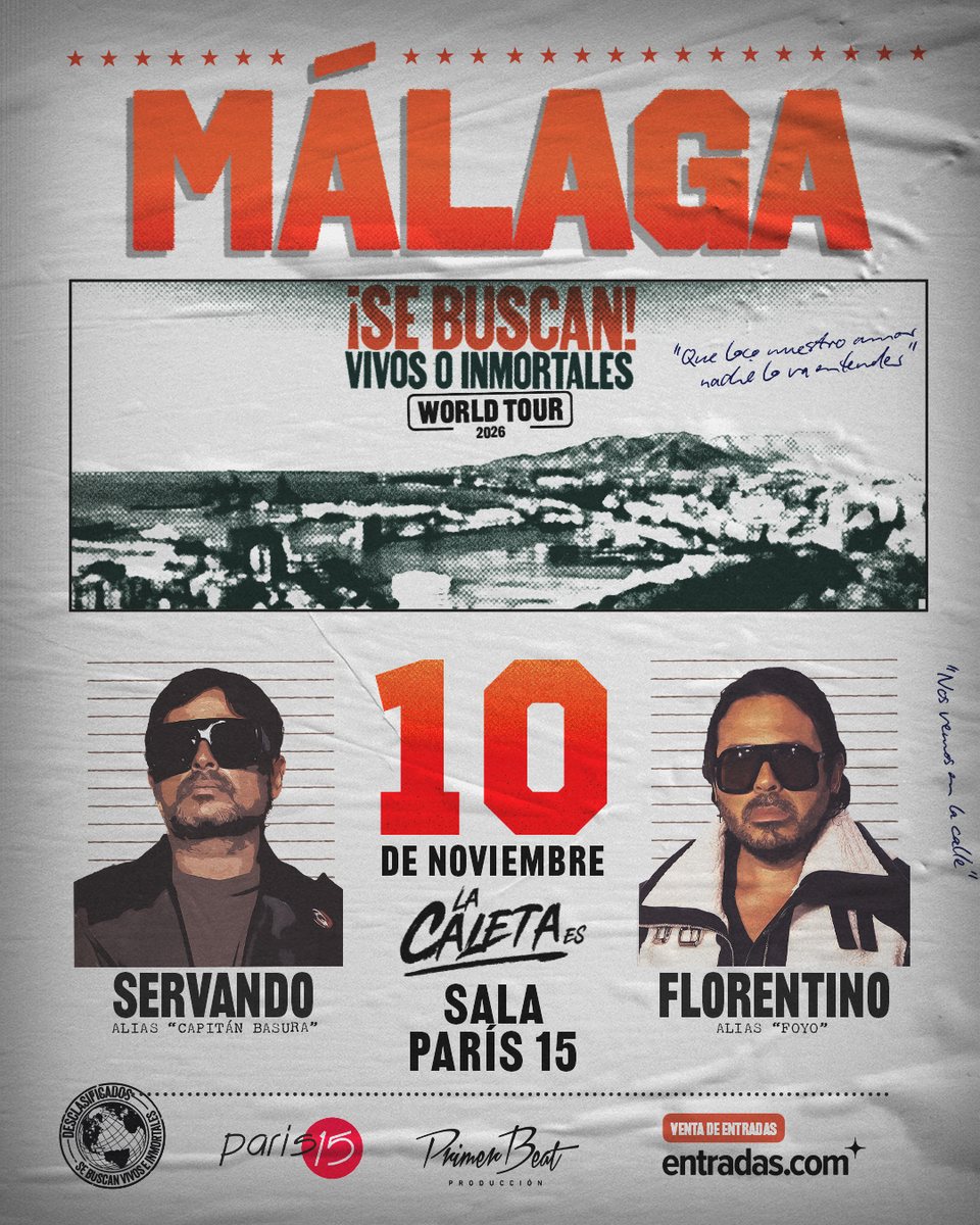 Cartel del concierto de Servando & Florentino en Sala París 15, Málaga — martes, 10 de noviembre de 2026