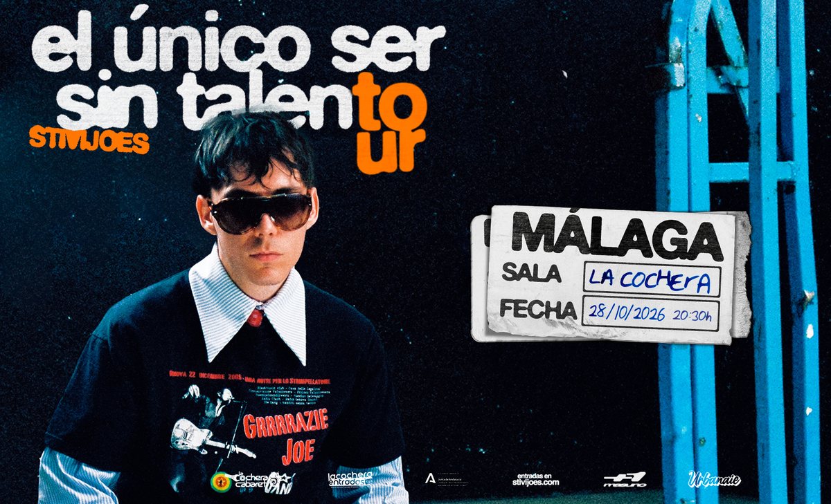 Cartel del concierto de Stivijoes en La Cochera Cabaret, Málaga — miércoles, 28 de octubre de 2026