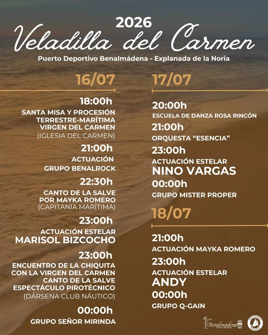 La Veladilla del Carmen llena Benalmádena de conciertos gratis del 16 al 18 de julio
