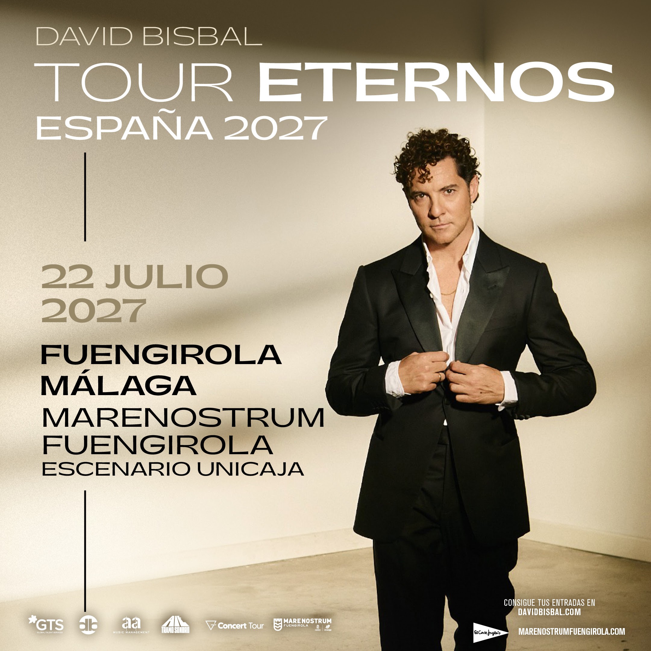 David Bisbal confirma el Tour Eternos en Marenostrum Fuengirola para julio de 2027