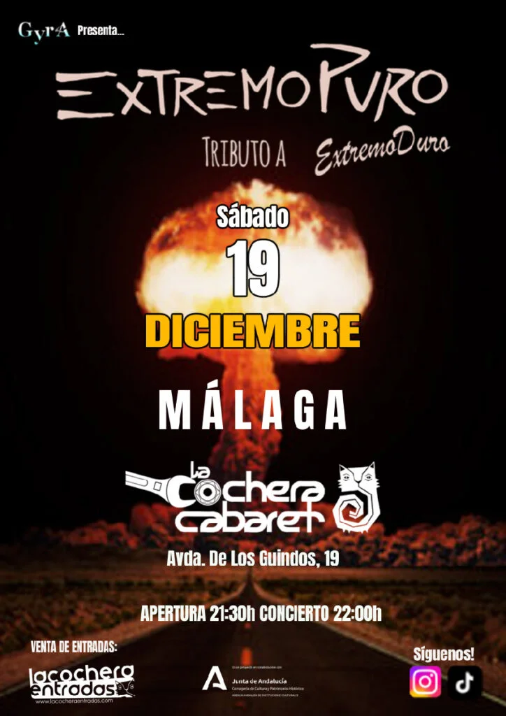 Cartel del concierto de Extremopuro en La Cochera Cabaret, Málaga — sábado, 19 de diciembre de 2026