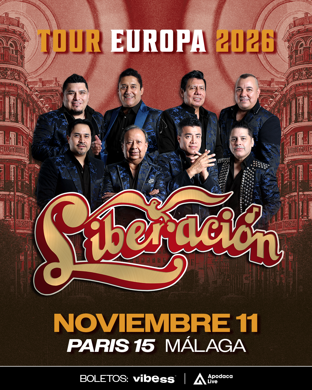 Cartel del concierto de Grupo Liberación en Sala París 15, Málaga — miércoles, 11 de noviembre de 2026