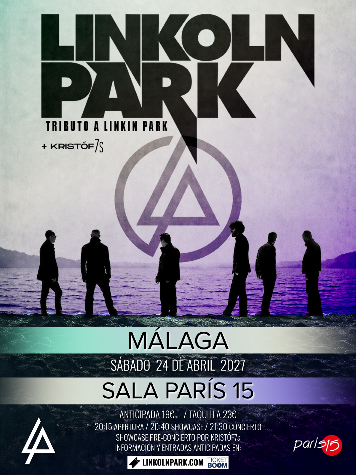 Cartel del concierto de Linkoln Park en Sala París 15, Málaga — sábado, 24 de abril de 2027