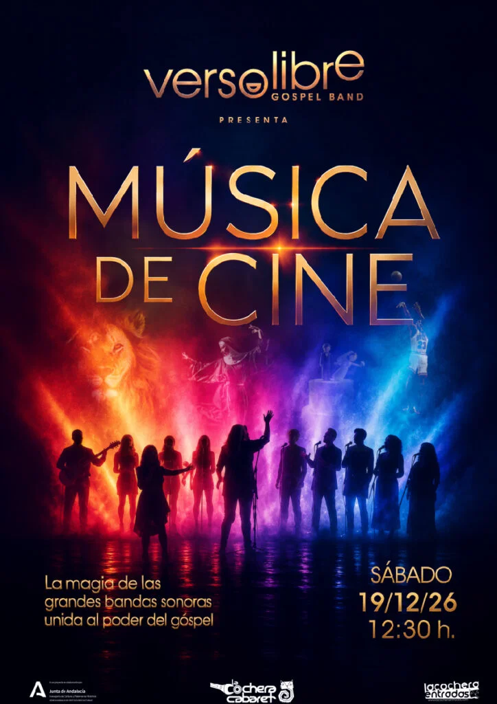 Cartel del concierto de Verso Libre Gospel Band en La Cochera Cabaret, Málaga — sábado, 19 de diciembre de 2026