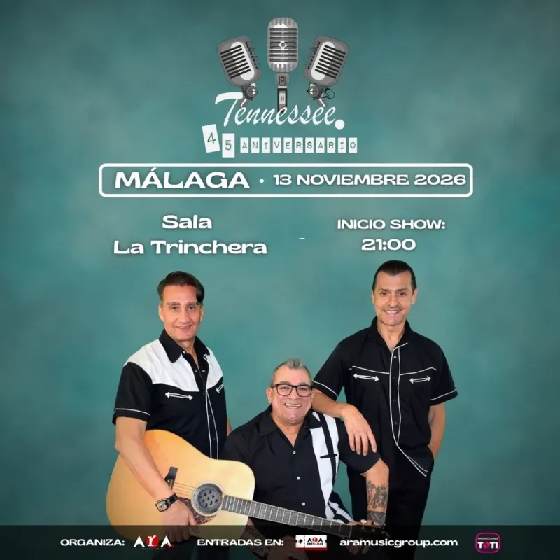 Cartel del concierto de Tennessee · El regreso en Sala Trinchera, Málaga — viernes, 13 de noviembre de 2026