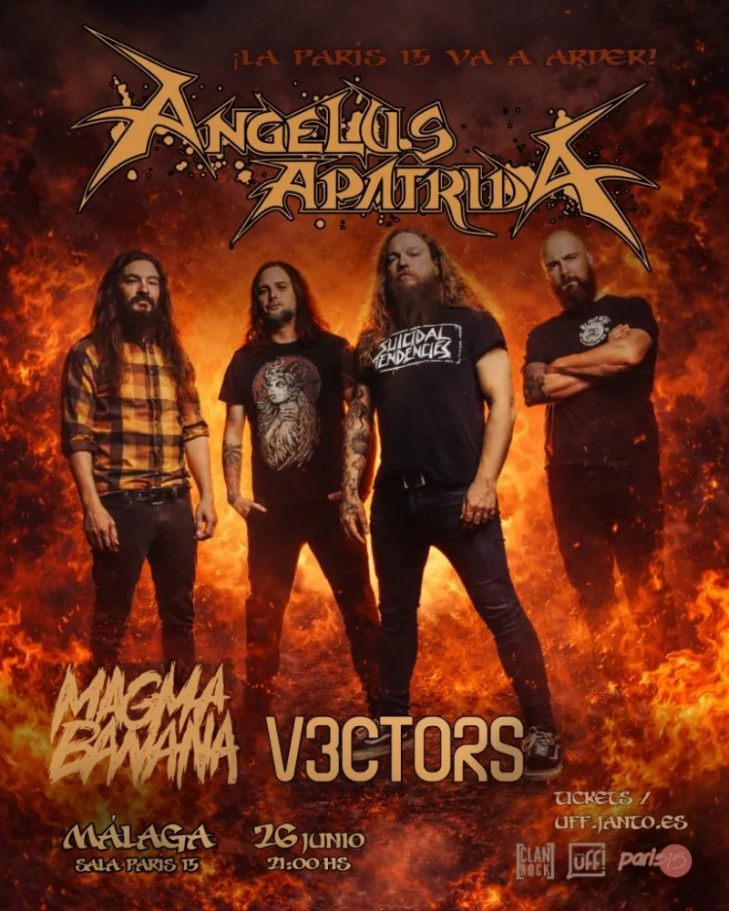 Cartel del concierto de Angelus Apátrida en Sala París 15, Málaga — viernes, 26 de junio de 2026