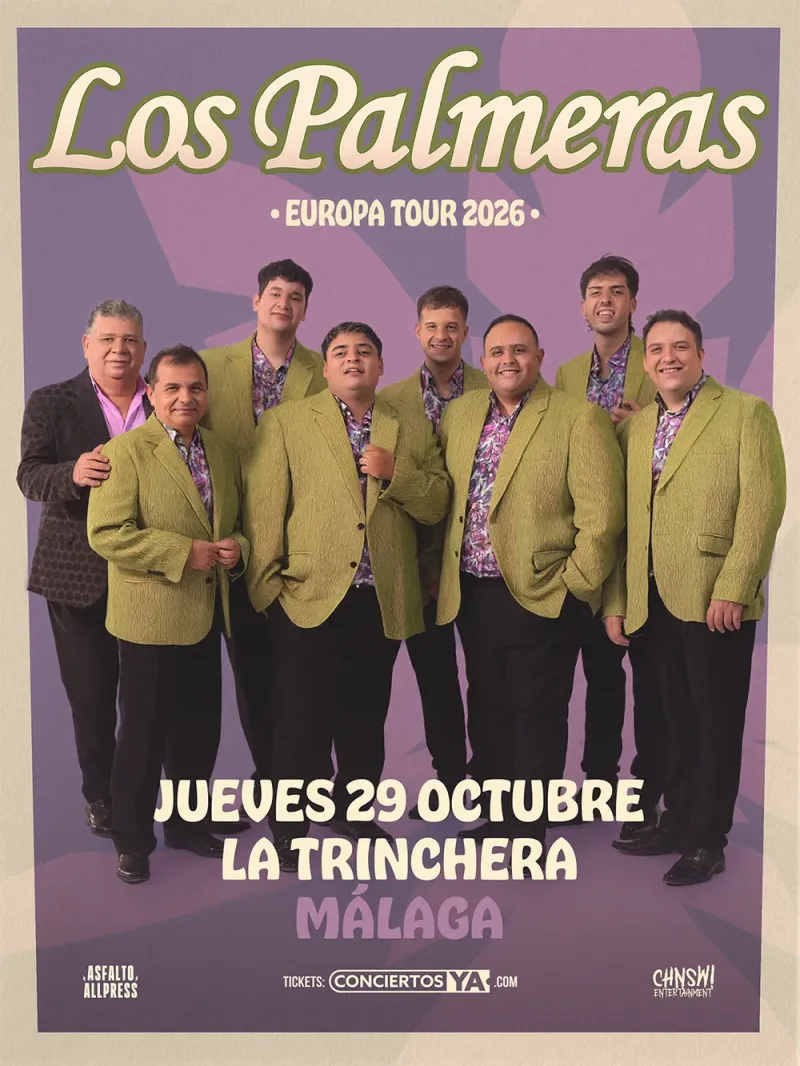 Cartel del concierto de Los Palmeras · La cumbia santafesina en Sala Trinchera, Málaga — jueves, 29 de octubre de 2026