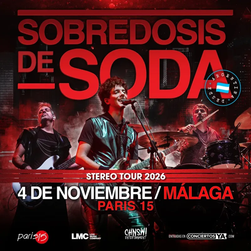 Cartel del concierto de Sobredosis de Soda en Sala París 15, Málaga — miércoles, 4 de noviembre de 2026